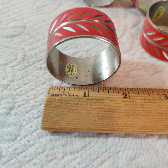 Christmas Vintage Metal Red And Silver Etched Napkin Ring Holders, 8 Holiday Set - Picture 5 of 5